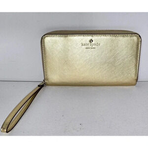 Kate Spade New York Talk Is Chic WALLET Gold Saffiano Wristlet Wallet